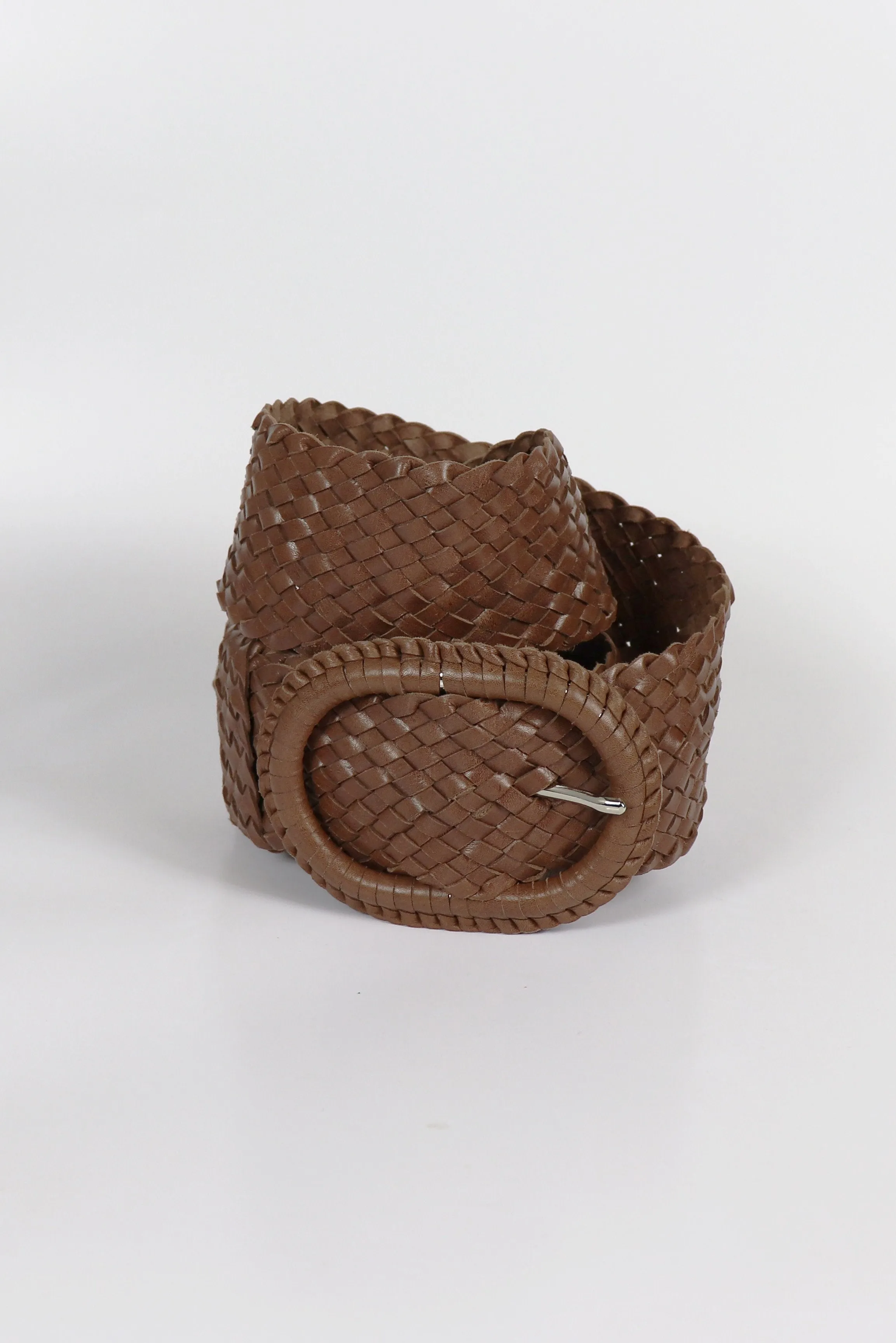 Leather Plaited Belt - Brandy