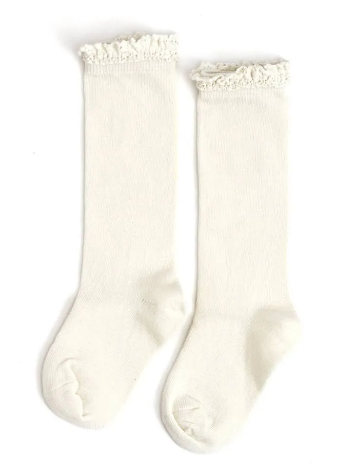 Little Stocking Co Lace Top Knee High Socks - Ivory