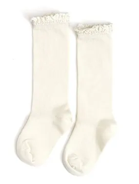 Little Stocking Co Lace Top Knee High Socks - Ivory