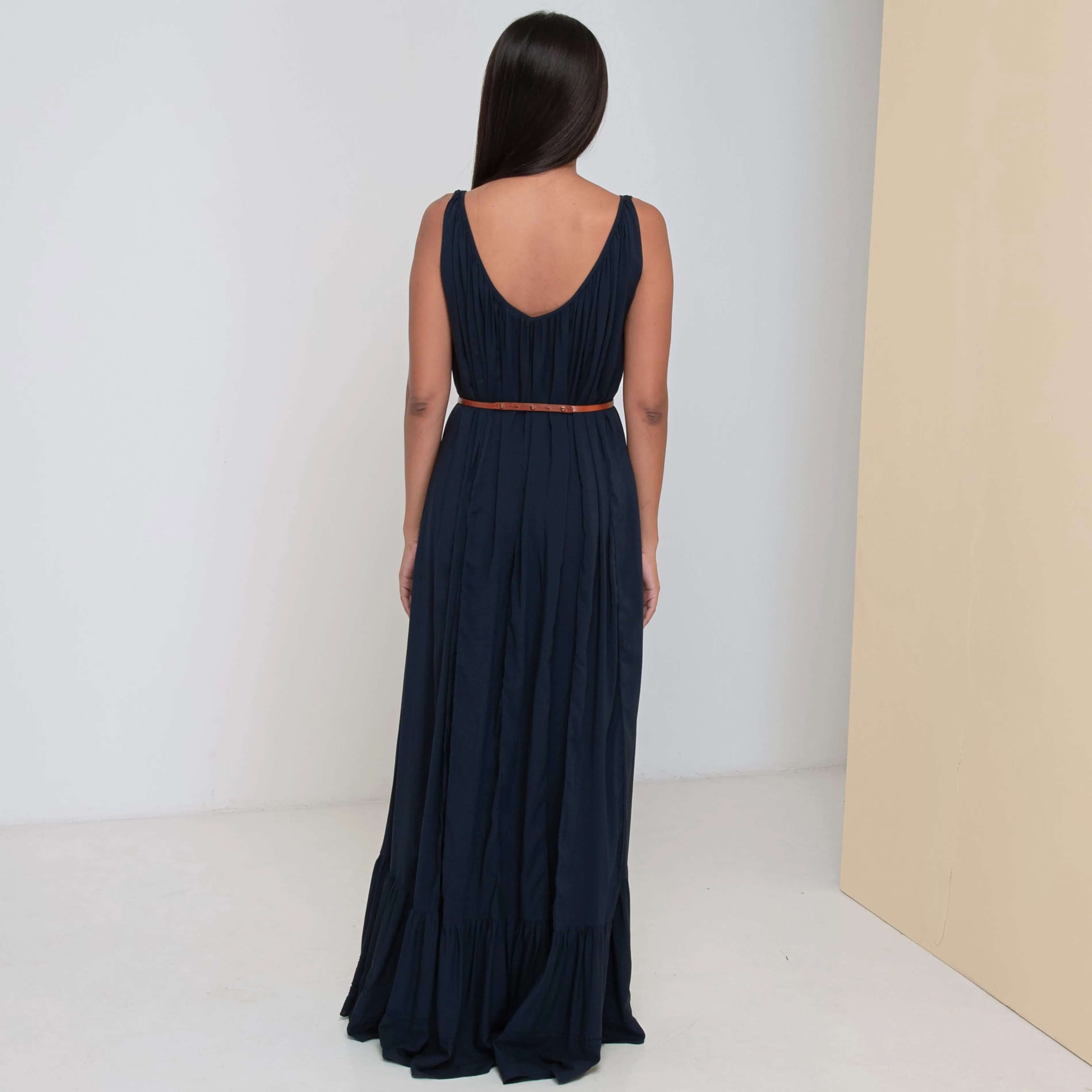 LONG V FLOW DRESS - Rayon Voile | Midnight Blue