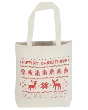 Merry Christmas 8" Mini Canvas Gift Tote Bags w/Gusset