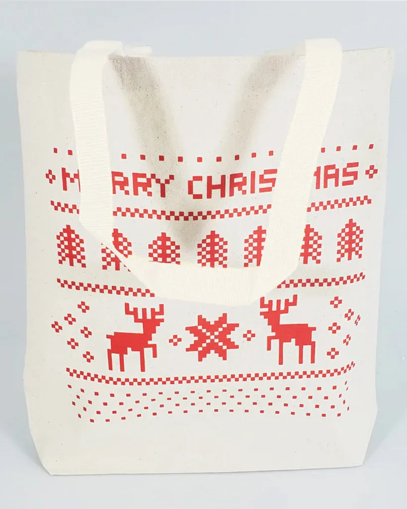 Merry Christmas 8" Mini Canvas Gift Tote Bags w/Gusset