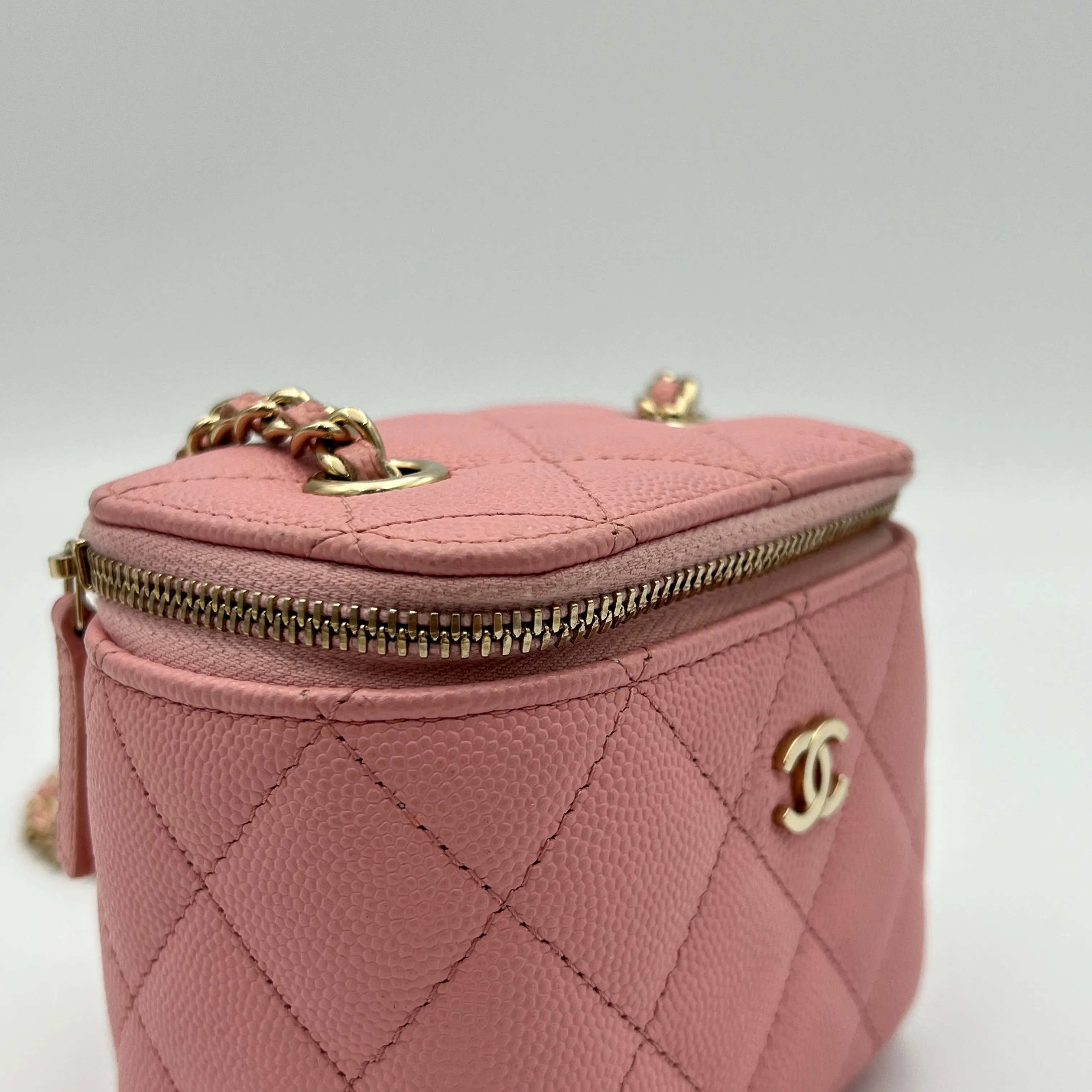 Mini Vanity Pink Crossbody Bag in Caviar Leather, Gold hardware