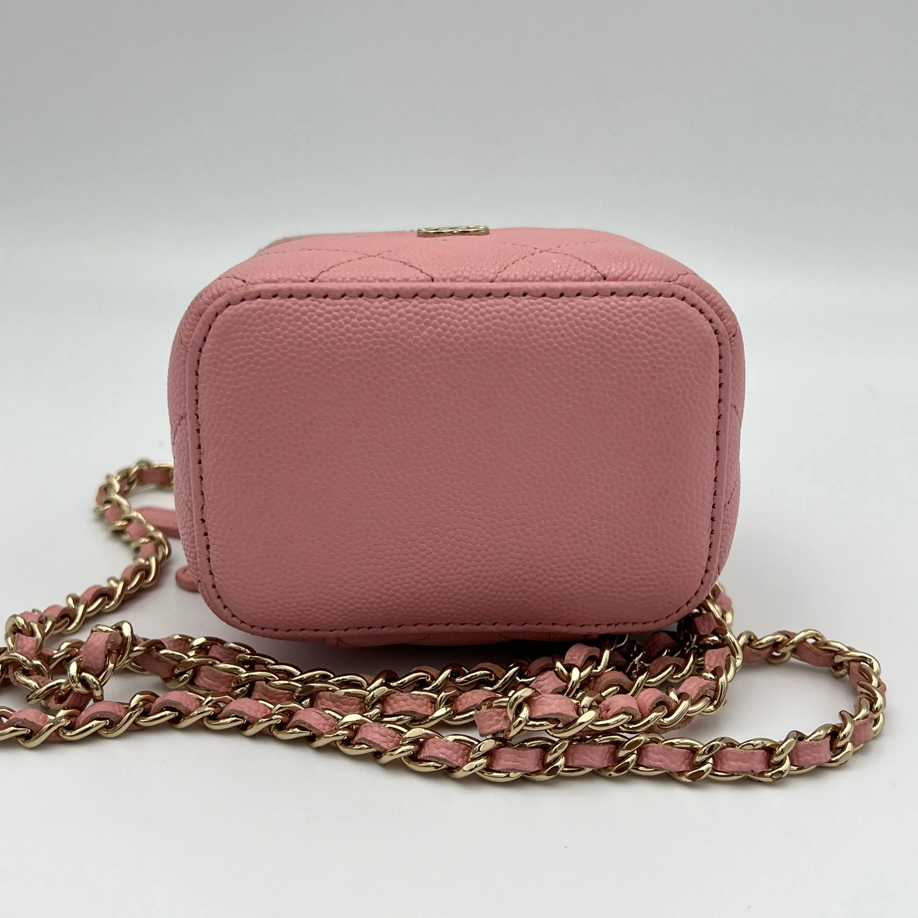 Mini Vanity Pink Crossbody Bag in Caviar Leather, Gold hardware