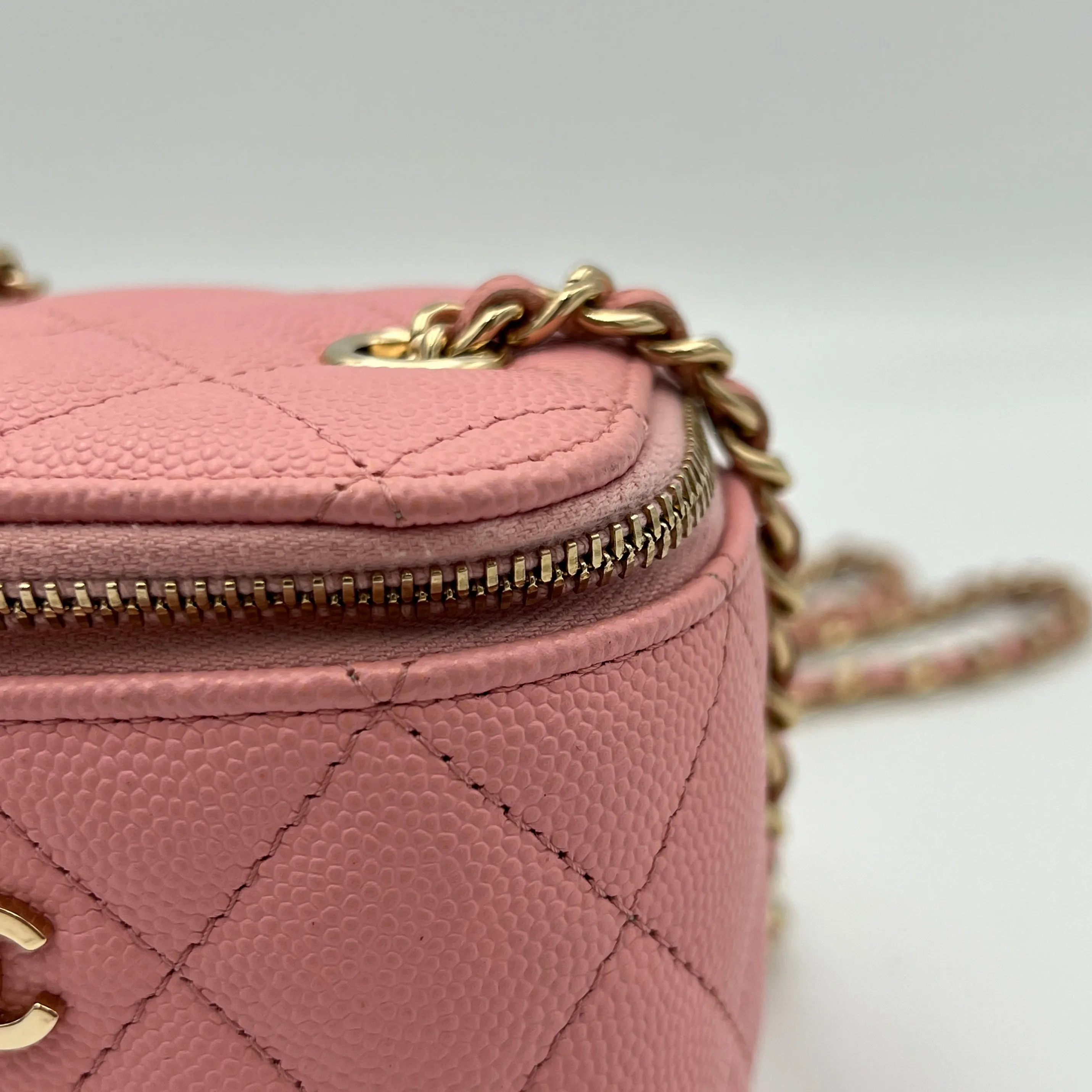 Mini Vanity Pink Crossbody Bag in Caviar Leather, Gold hardware