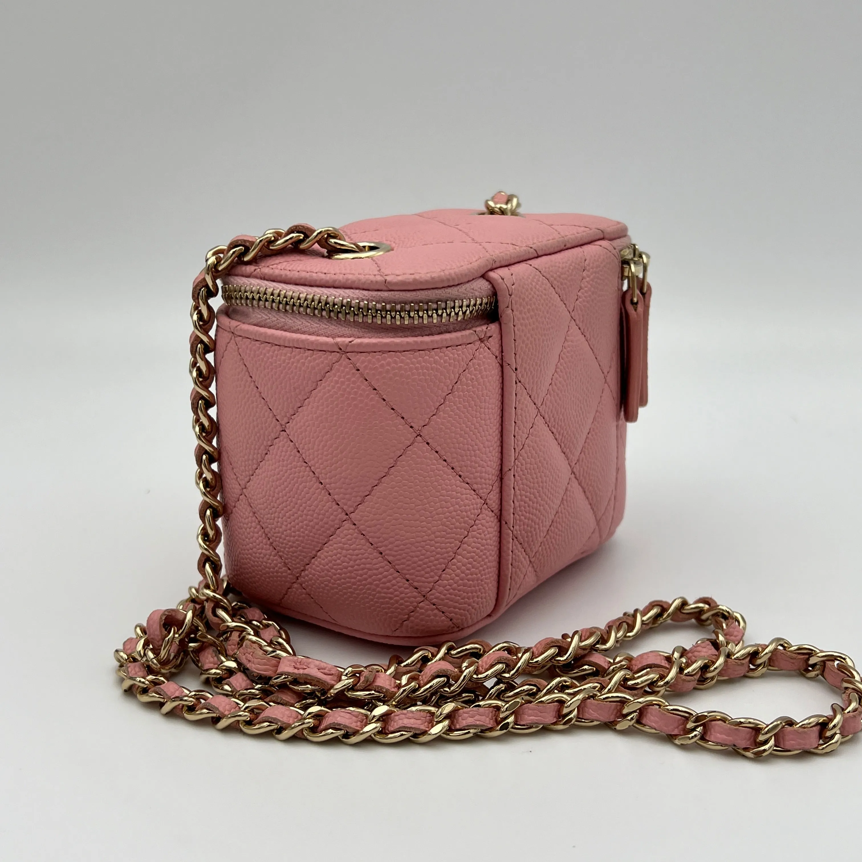 Mini Vanity Pink Crossbody Bag in Caviar Leather, Gold hardware