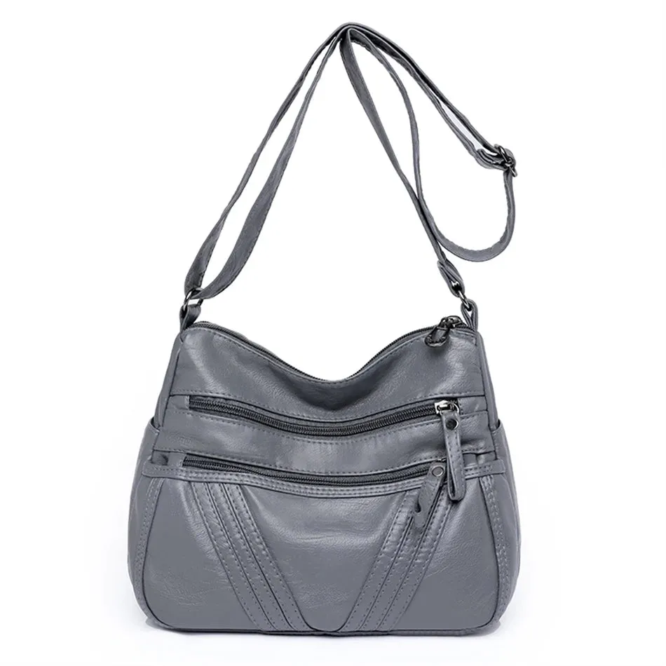 Multi-Zippers Sling Leather Bags