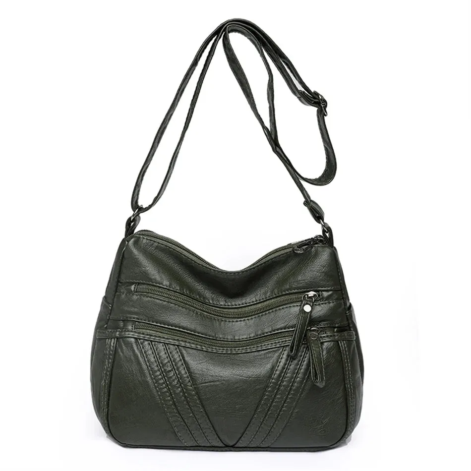 Multi-Zippers Sling Leather Bags