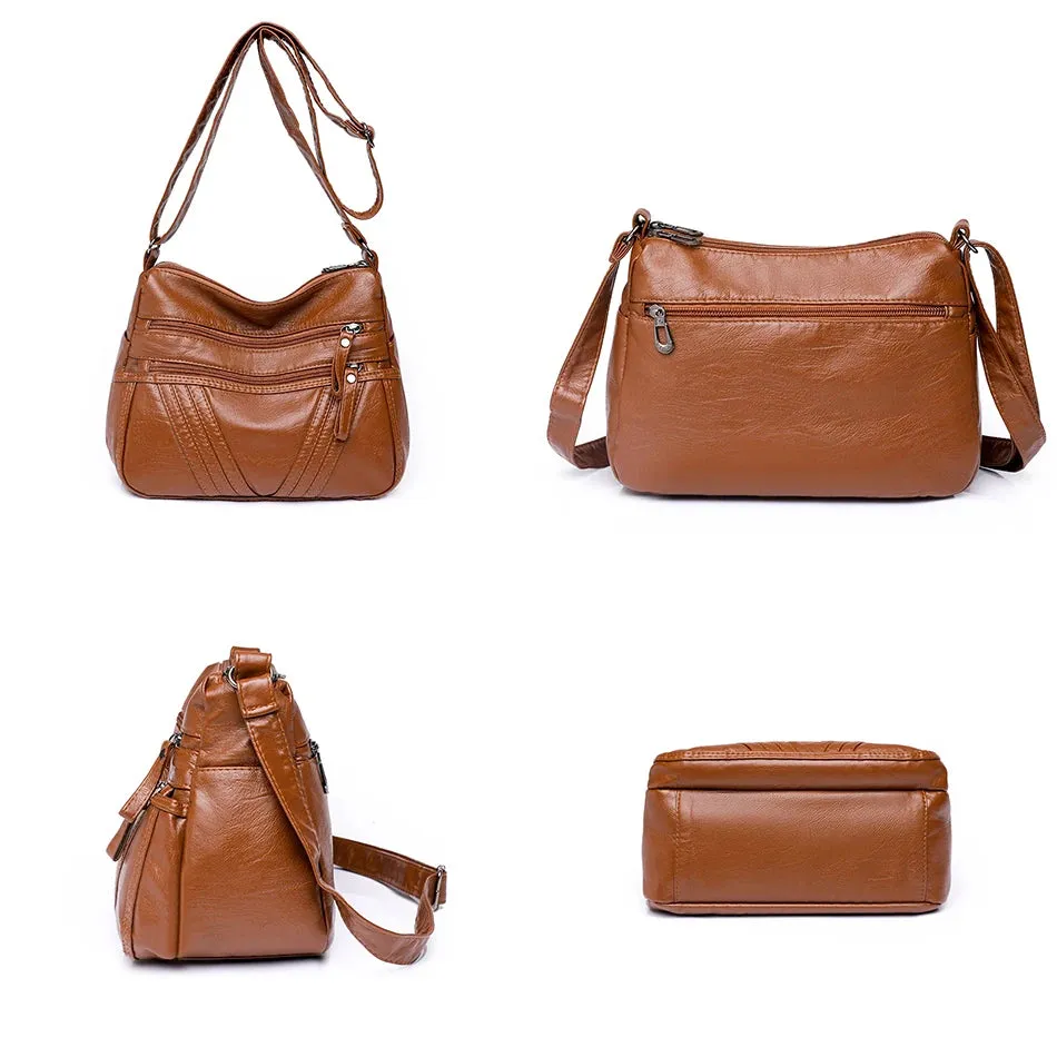 Multi-Zippers Sling Leather Bags