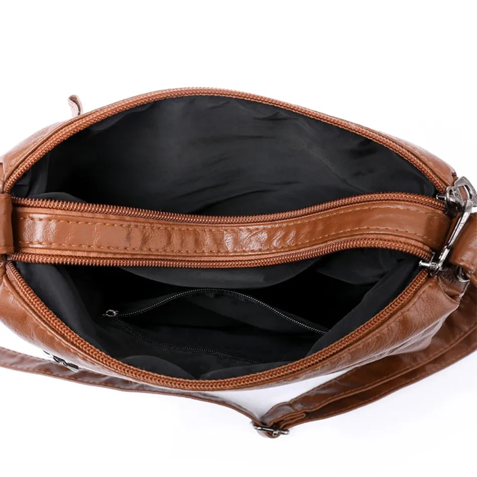 Multi-Zippers Sling Leather Bags