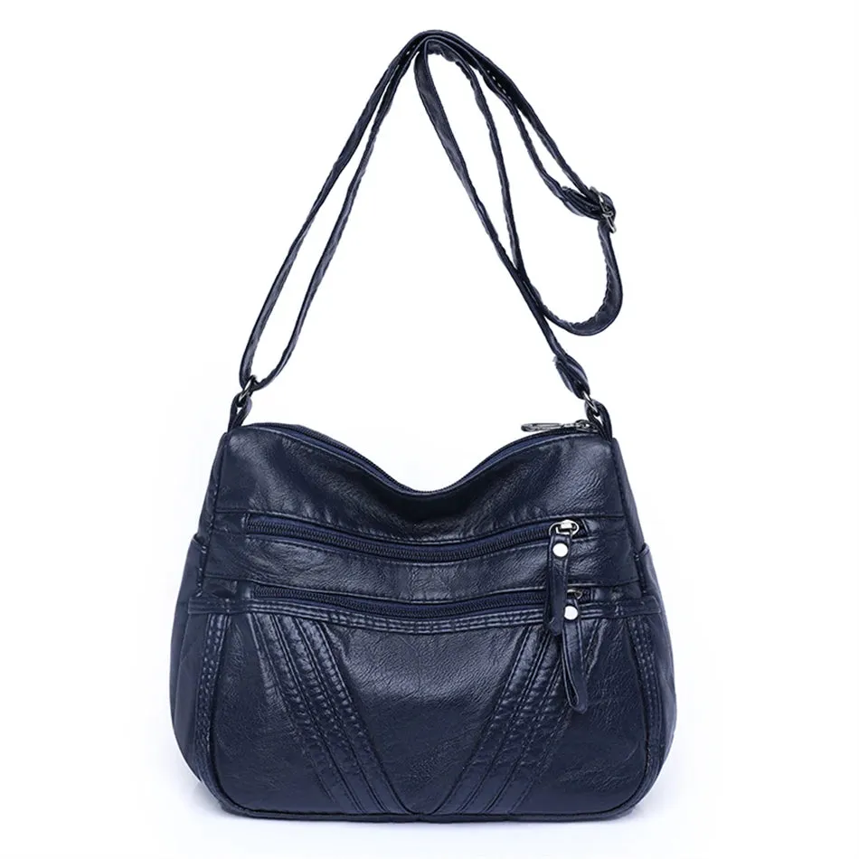 Multi-Zippers Sling Leather Bags