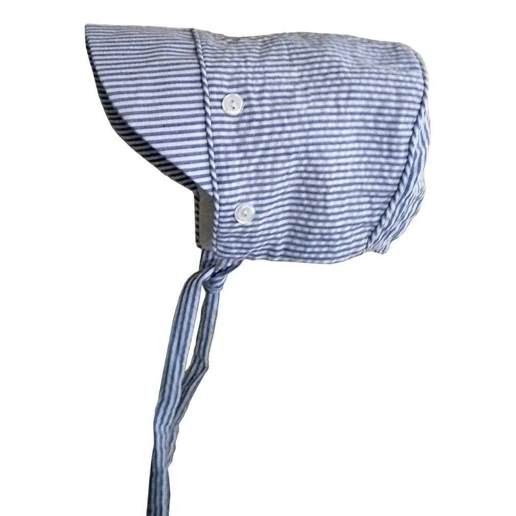 Navy Stripe UPF 25  Seersucker Bonnet