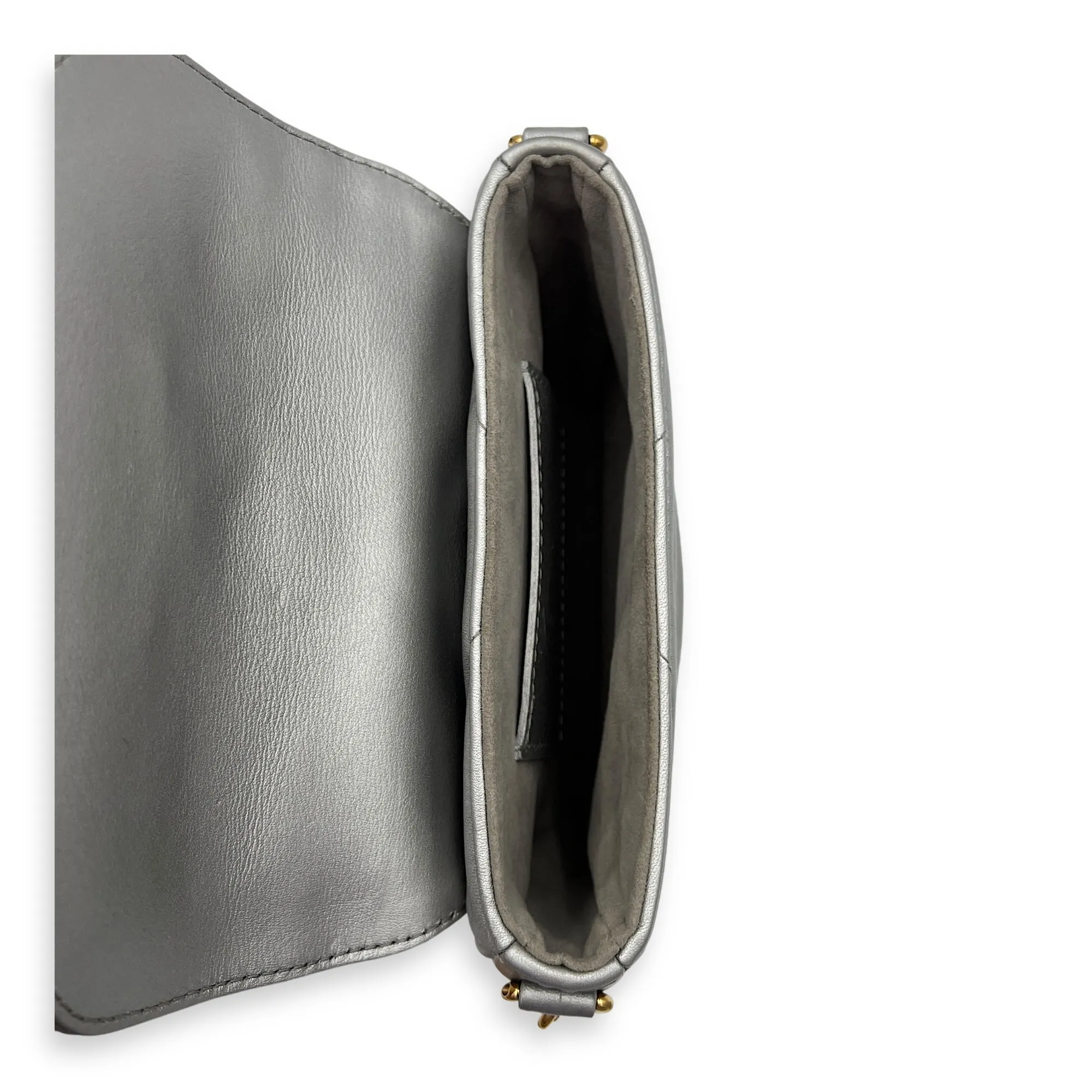 New Wave Multi Pochette Silver Crossbody Bag in Calfskin, Gold hardware