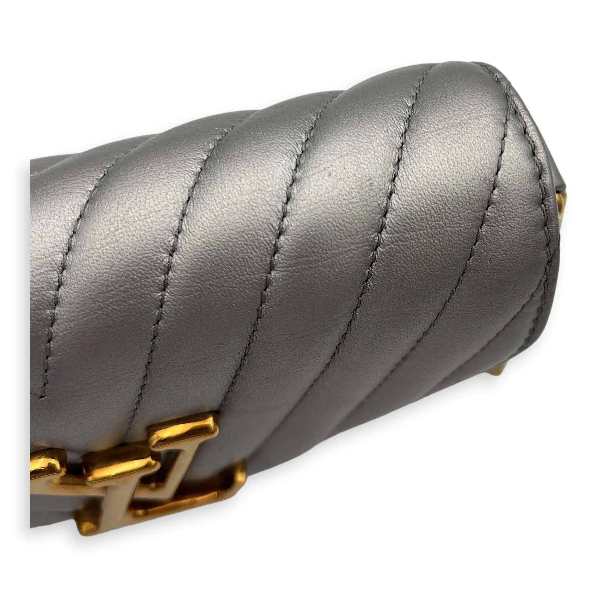 New Wave Multi Pochette Silver Crossbody Bag in Calfskin, Gold hardware