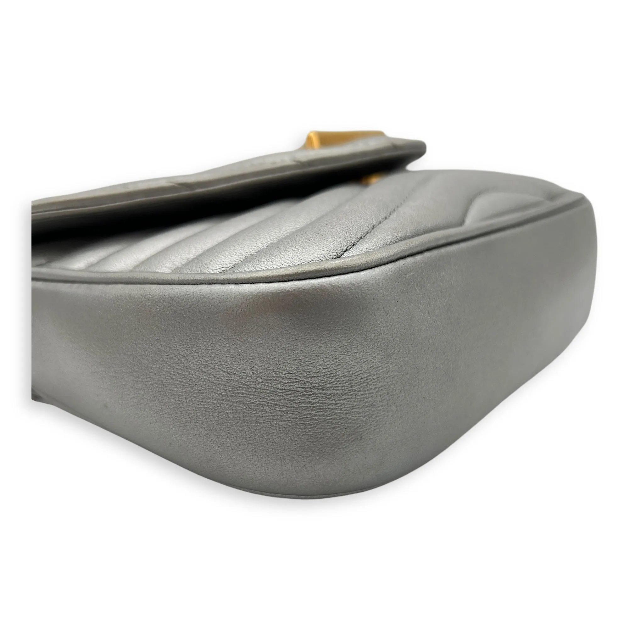 New Wave Multi Pochette Silver Crossbody Bag in Calfskin, Gold hardware