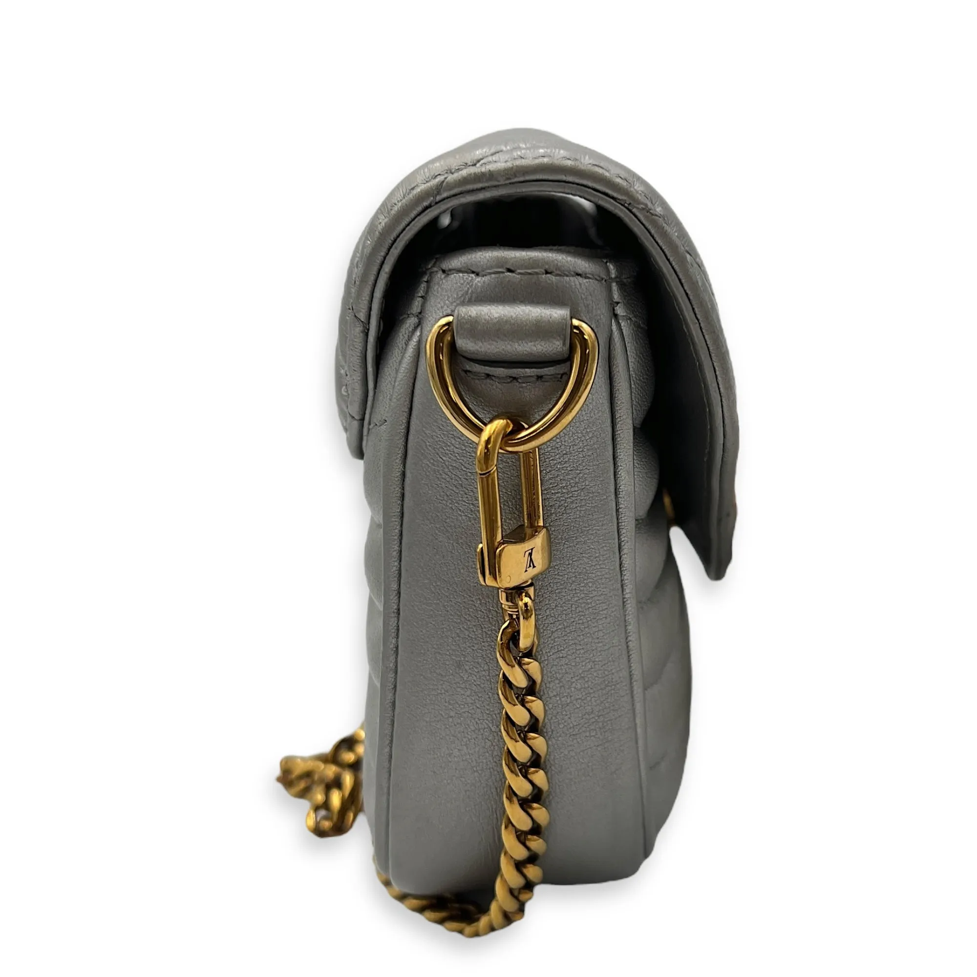 New Wave Multi Pochette Silver Crossbody Bag in Calfskin, Gold hardware