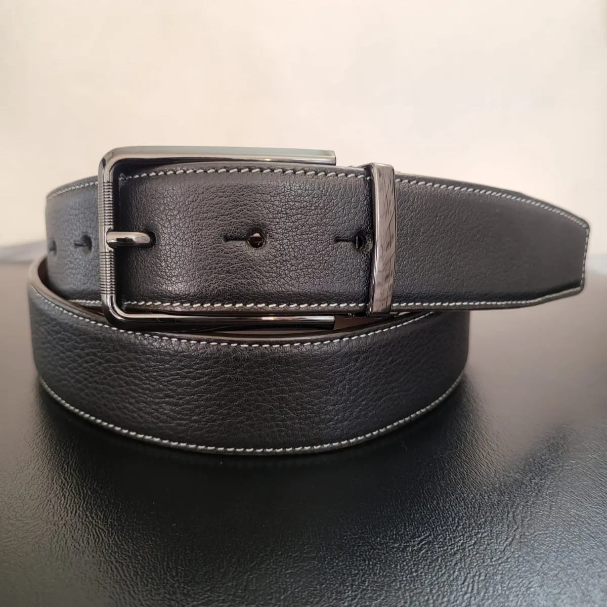 OHM New York Grained Leather Men's Belts Black