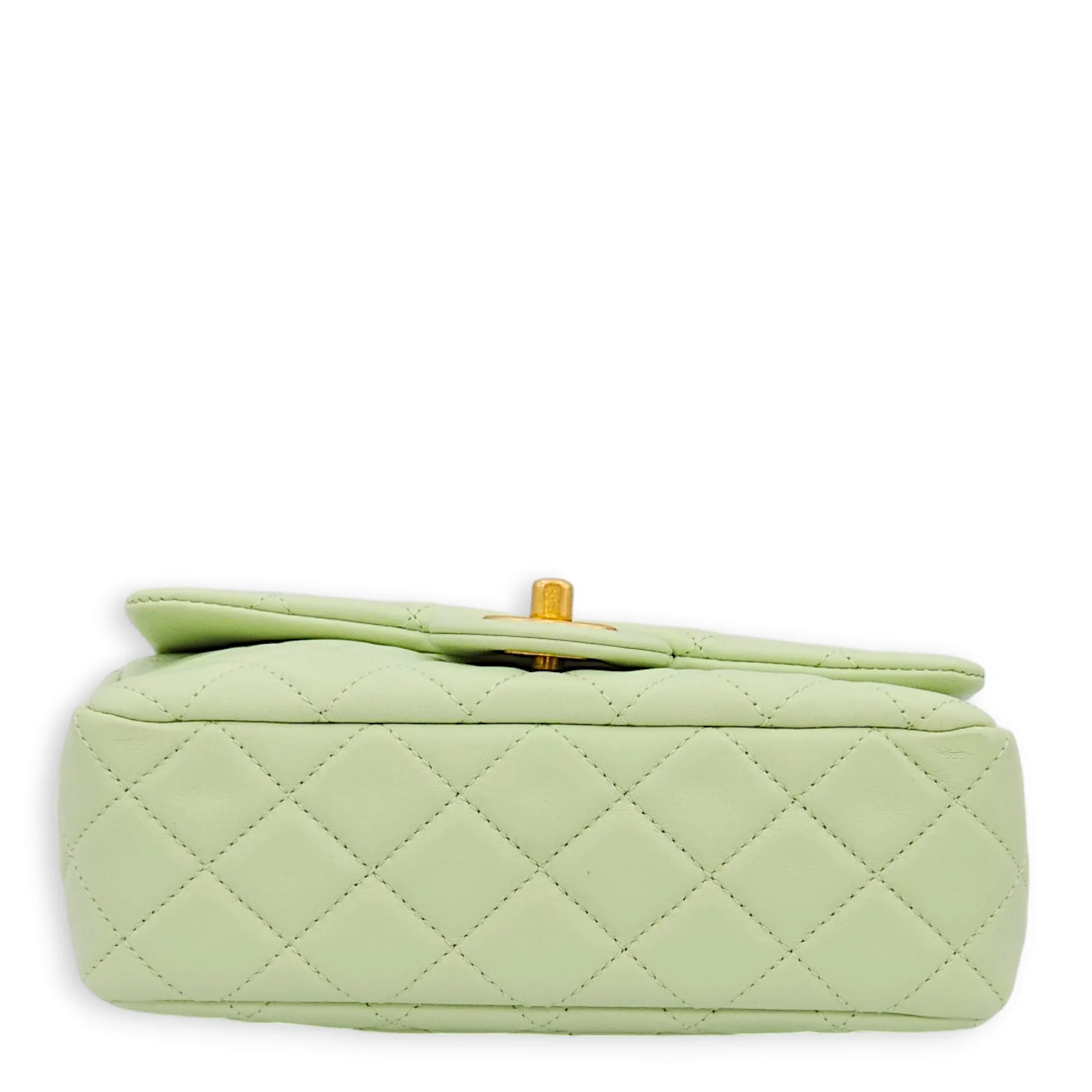 Pearl Crush Rectangle Mini Light Green Crossbody Bag in Lambskin, Gold hardware