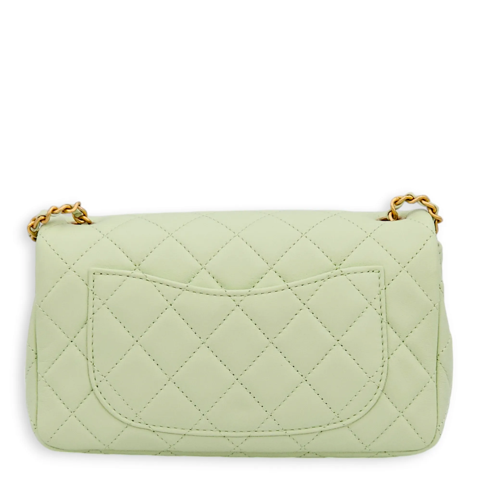 Pearl Crush Rectangle Mini Light Green Crossbody Bag in Lambskin, Gold hardware