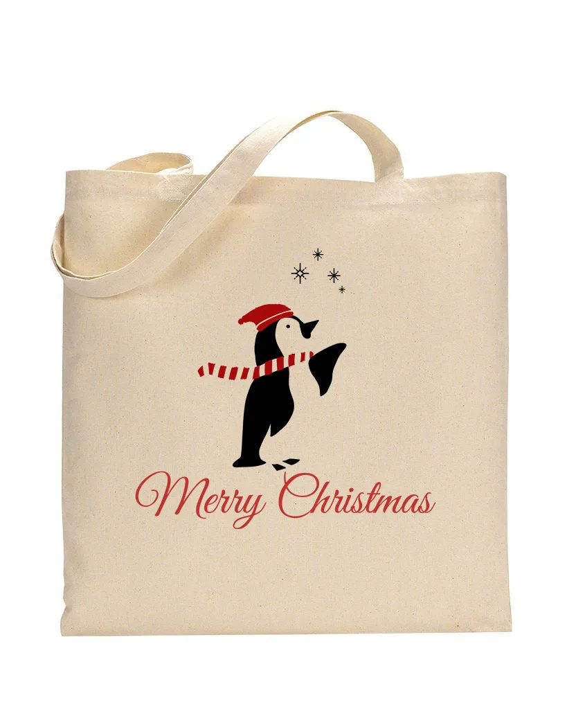 Penguin and Stars Merry Christmas Tote Bag - Christmas Bags