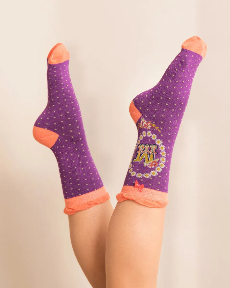 Powder Alphabet Ankle Sock - M 8014