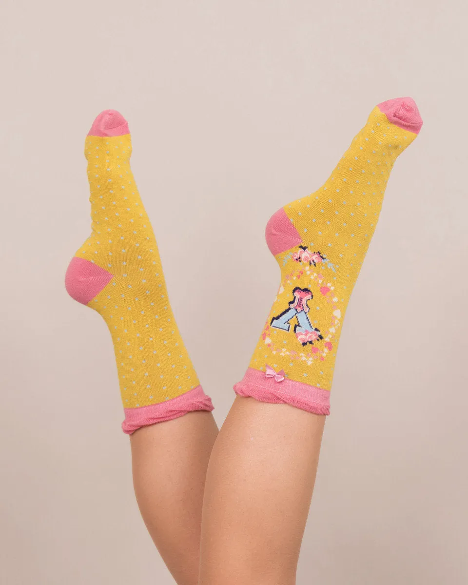 Powder Alphabet Ankle Sock - Y 8026