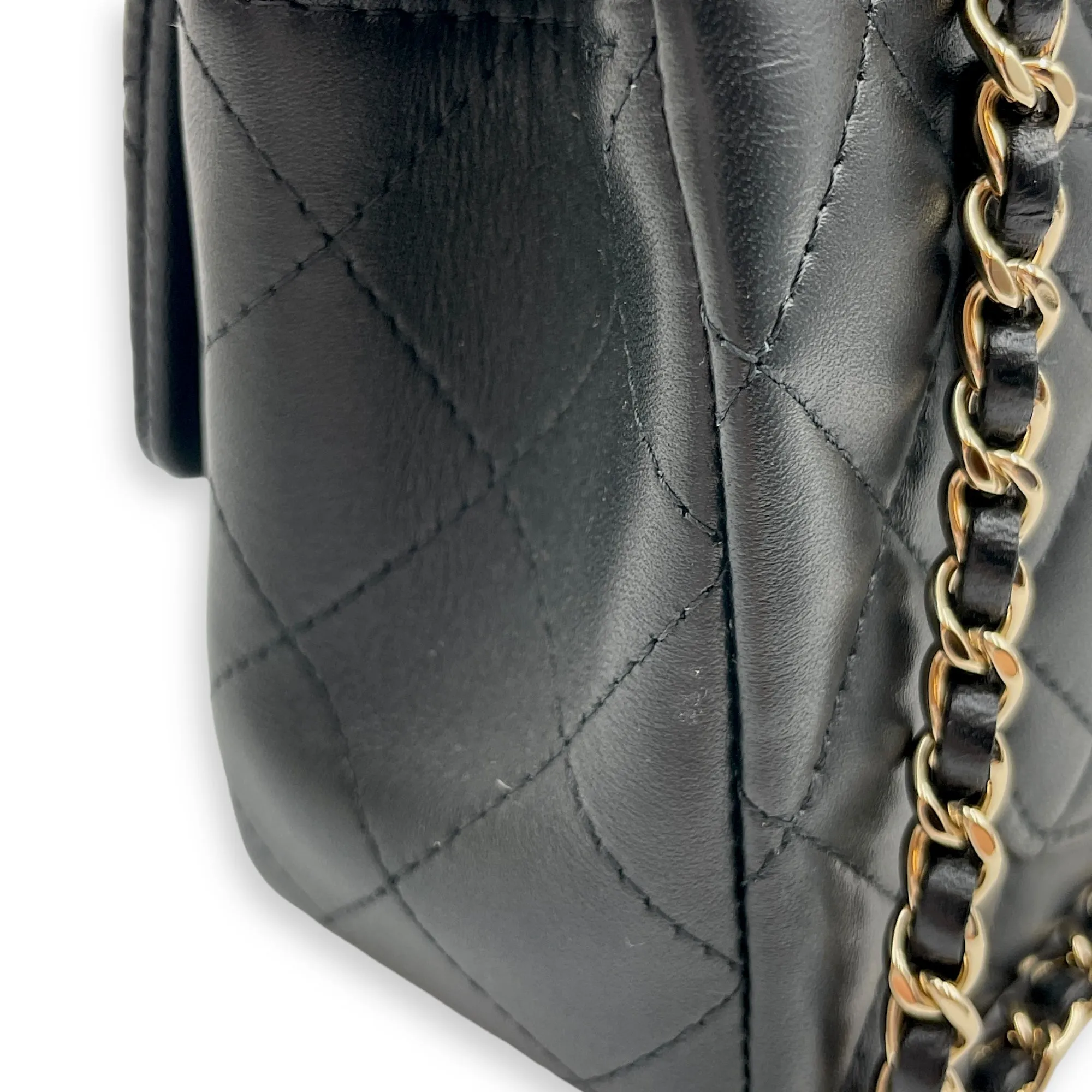 Rectangle Mini Black Crossbody Bag in Lambskin, Gold hardware