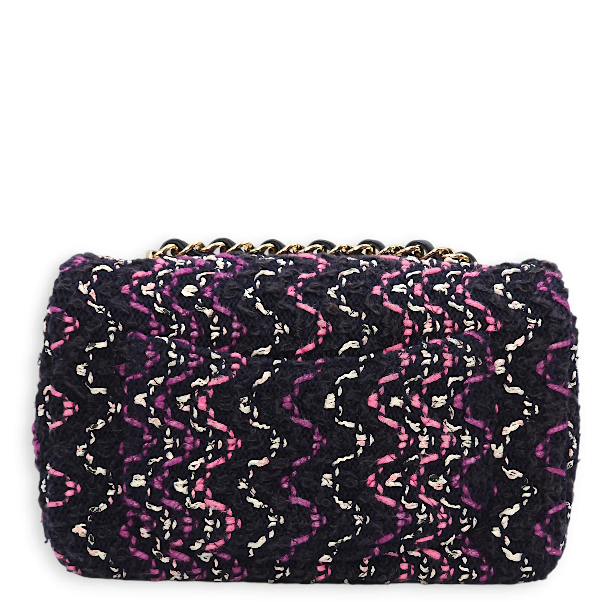 Rectangle Mini Purple, Pink, White Crossbody Bag in Tweed, Gold hardware