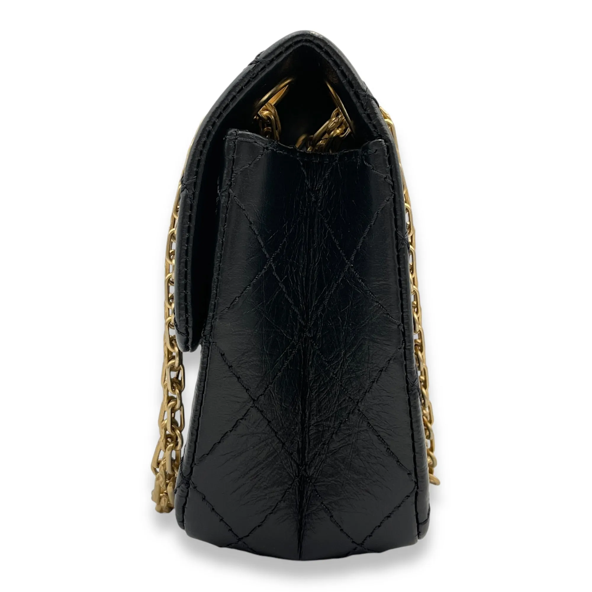 Reissue Flap Mini Black Crossbody Bag in Distressed Leather, Gold hardware