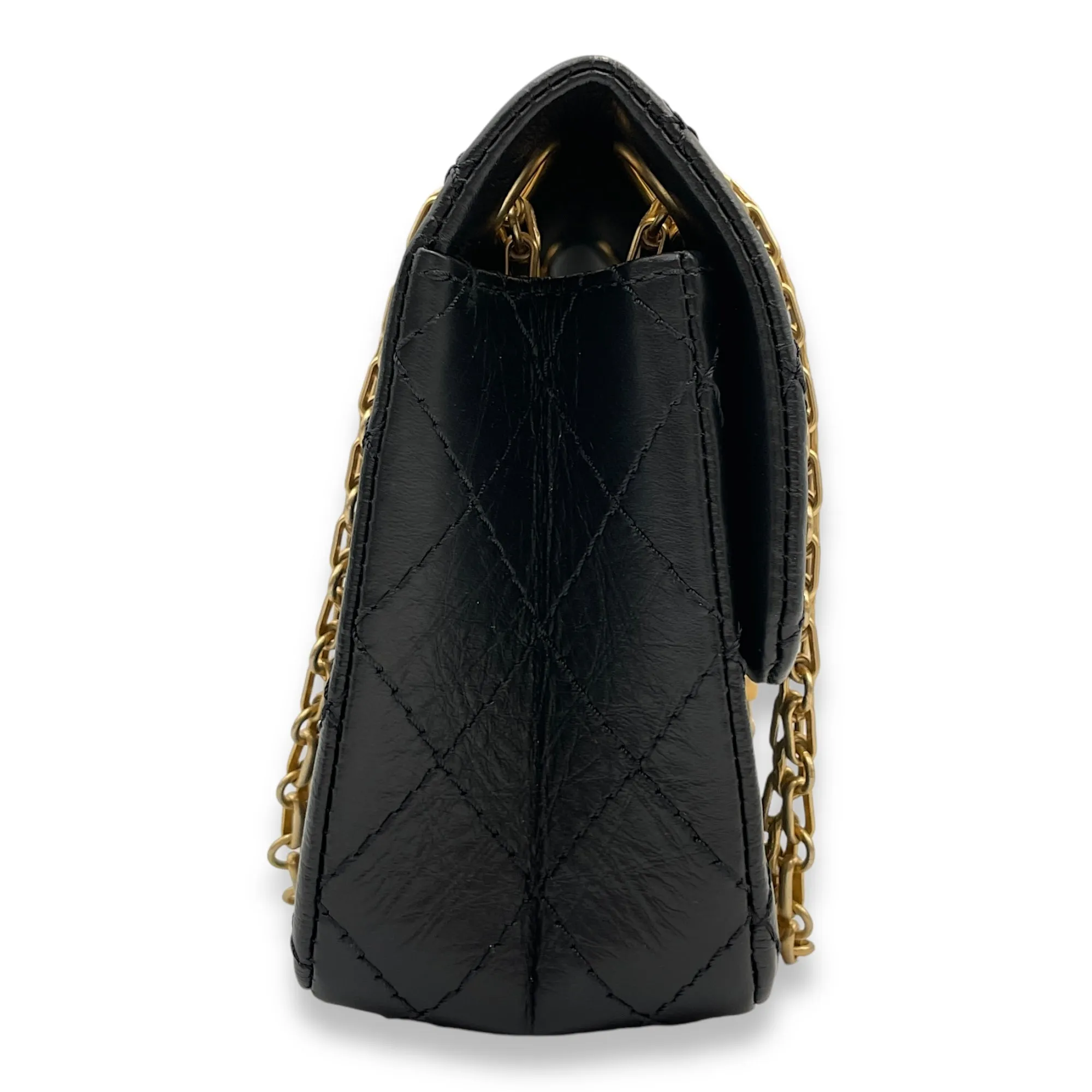 Reissue Flap Mini Black Crossbody Bag in Distressed Leather, Gold hardware