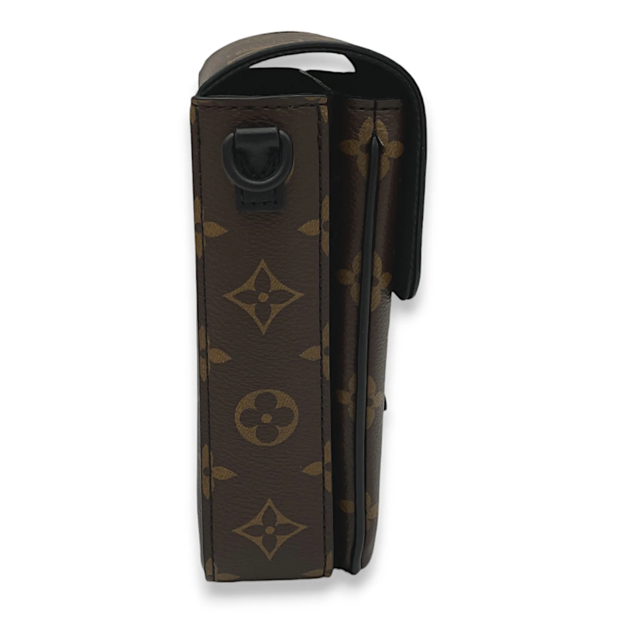 S-Lock Vertical Brown Crossbody Bag in Monogram Coated Canvas, Lacquered Metal hardware