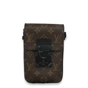 S-Lock Vertical Brown Crossbody Bag in Monogram Coated Canvas, Lacquered Metal hardware