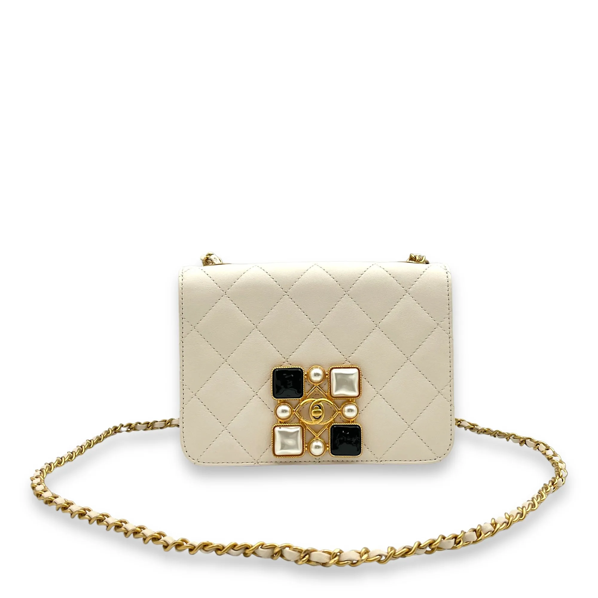 Seasonal Flap Off-white Crossbody Bag in Calfskin, Gold hardware