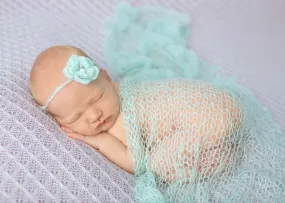 SET Baby Blue Mohair Knit Baby Wrap and Headband