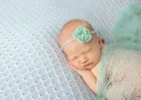 SET Mint Blue Mohair Knit Baby Wrap and Headband