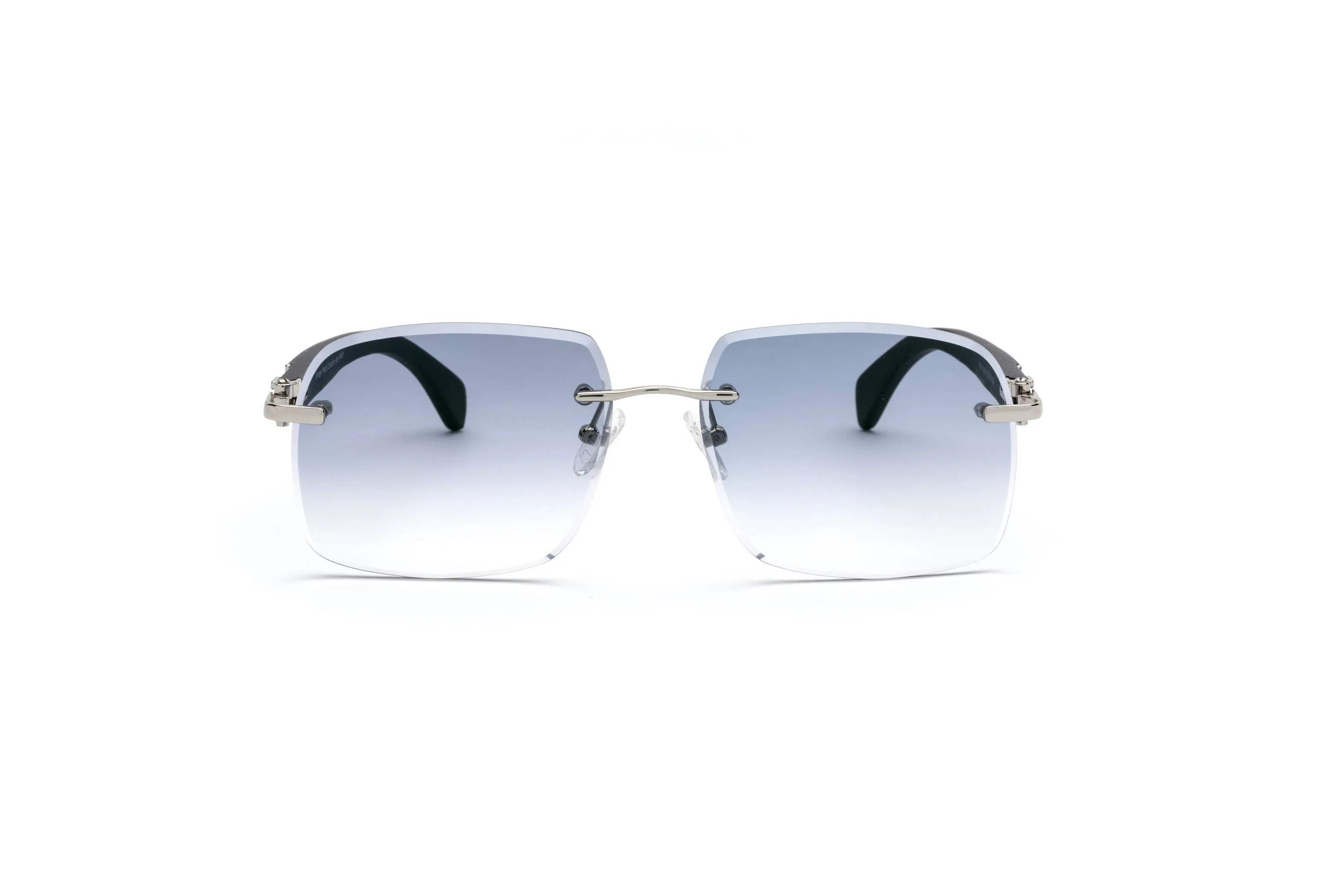 Silver & Black Wood Sunglasses, Gradient Grey Square Lenses