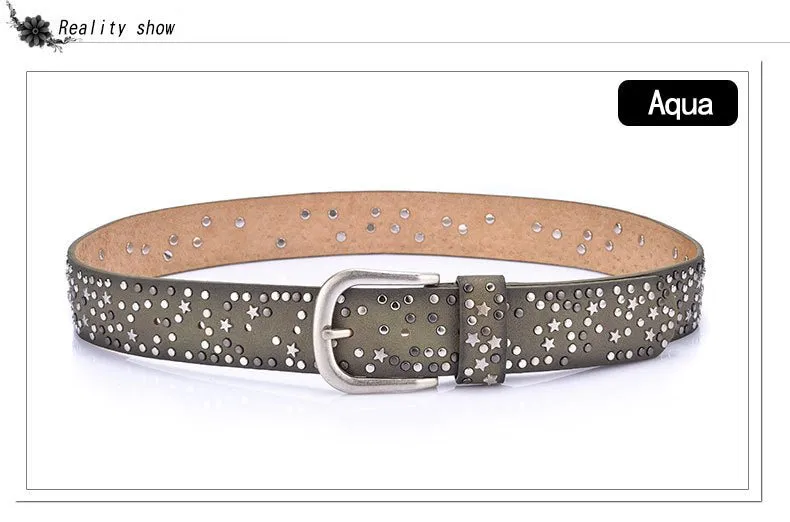 Star-Studded Leather Belts Designer Belts for Women