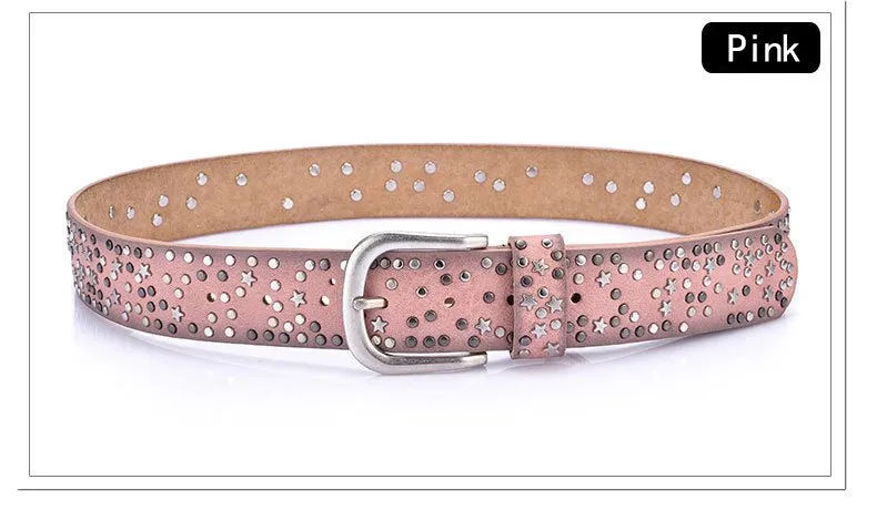 Star-Studded Leather Belts Designer Belts for Women