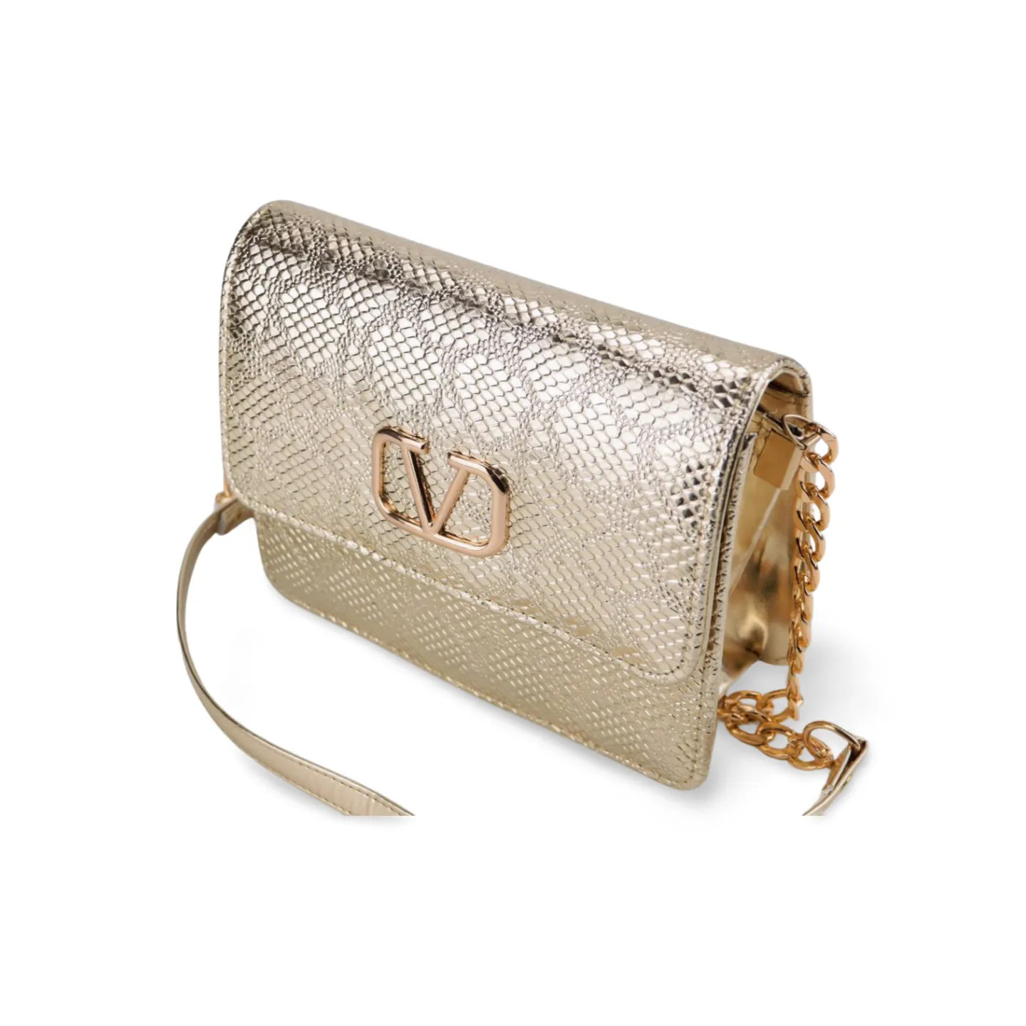 Stylish Metallic Croc Skin Texture Crossbody Purse For Women