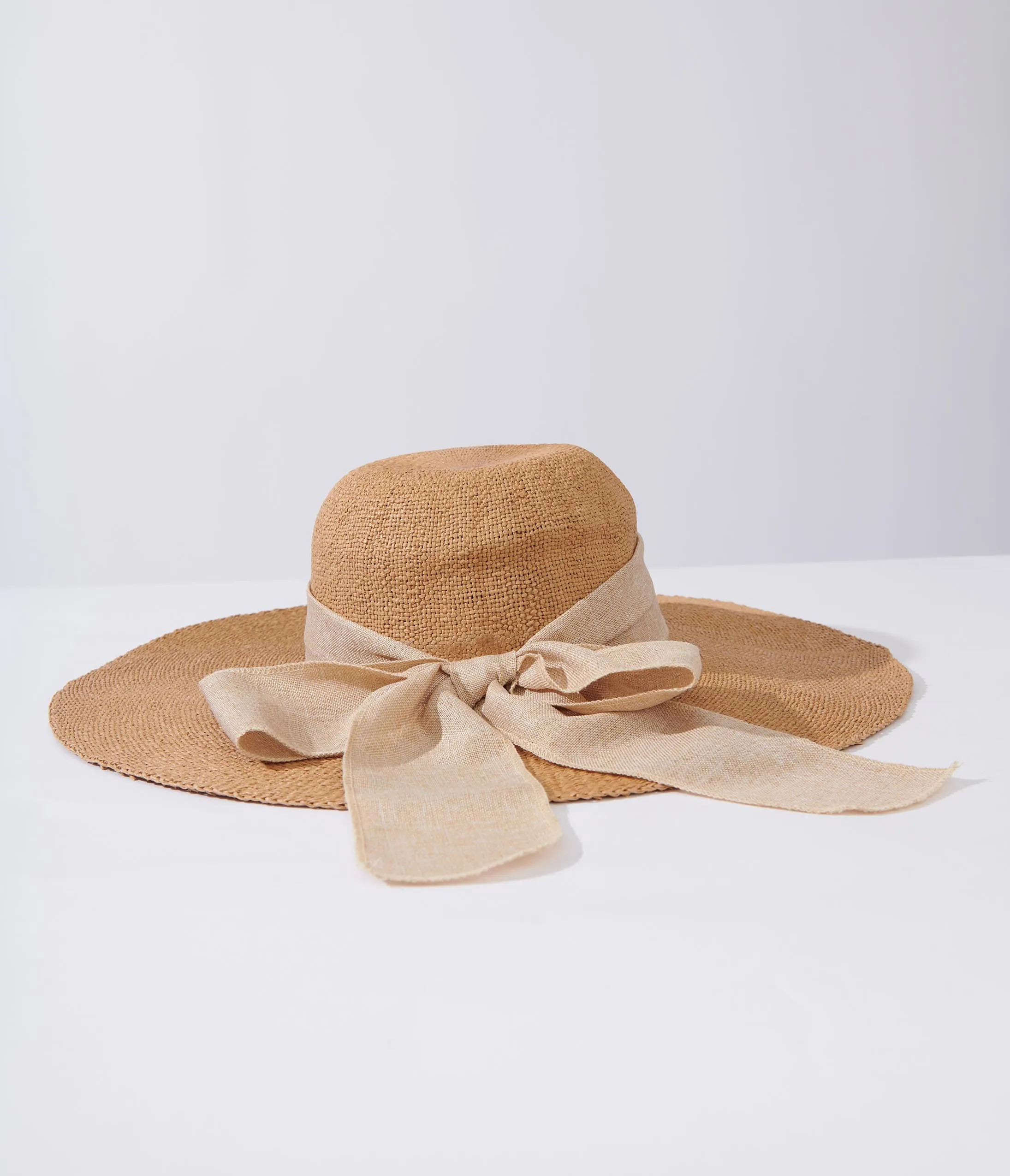 Tan & Beige Bow Toyo Braid Sun Hat