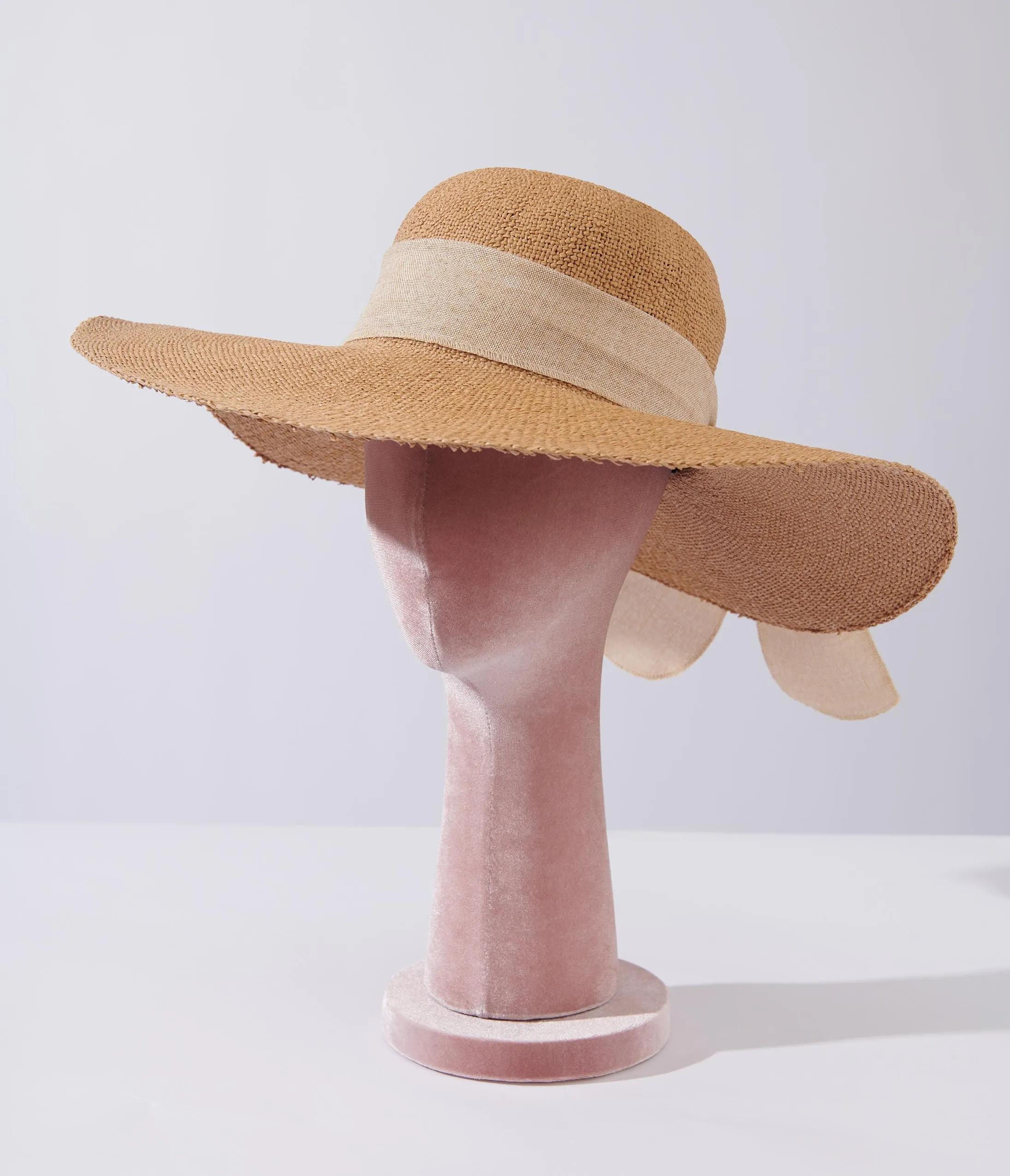 Tan & Beige Bow Toyo Braid Sun Hat