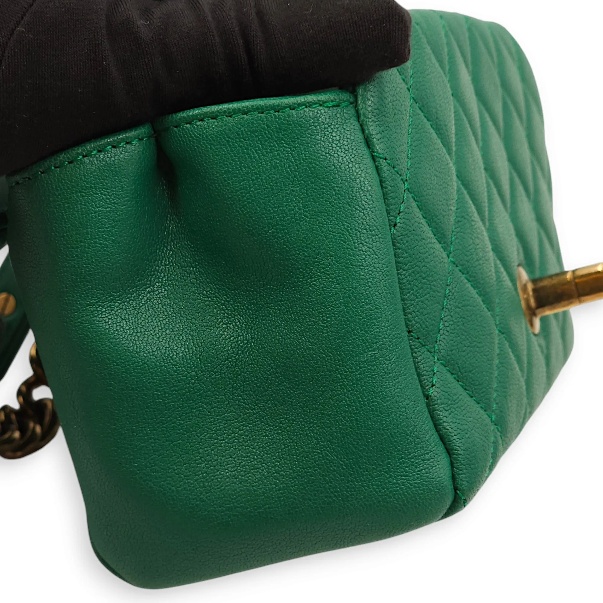 Trapezio Flap Green Crossbody Bag in Chevre Leather, Gold hardware