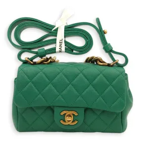 Trapezio Flap Green Crossbody Bag in Chevre Leather, Gold hardware