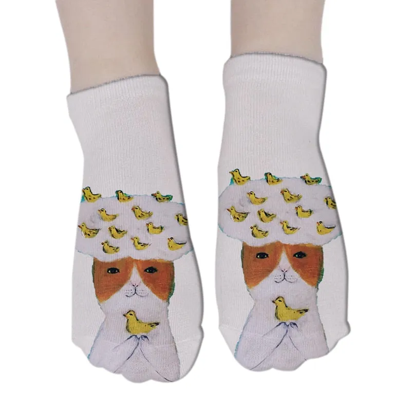 Unisex 3D Cartoon Kitten Image Design Cute Short Ankle Socks