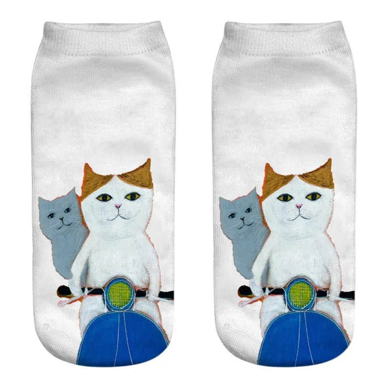 Unisex 3D Cartoon Kitten Image Design Cute Short Ankle Socks