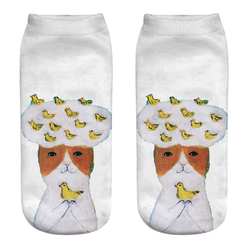 Unisex 3D Cartoon Kitten Image Design Cute Short Ankle Socks