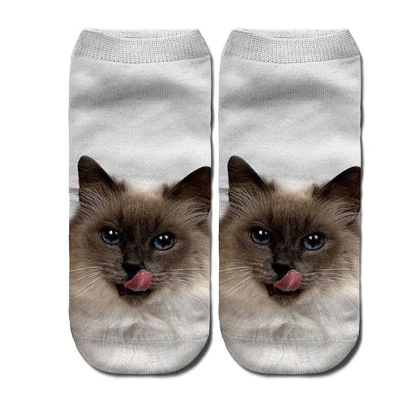 Unisex 3D Cartoon Kitten Image Design Cute Short Ankle Socks