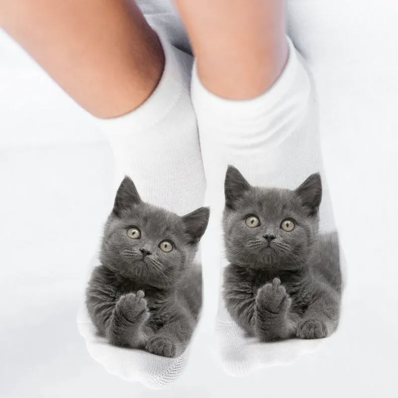 Unisex 3D Cartoon Kitten Image Design Cute Short Ankle Socks