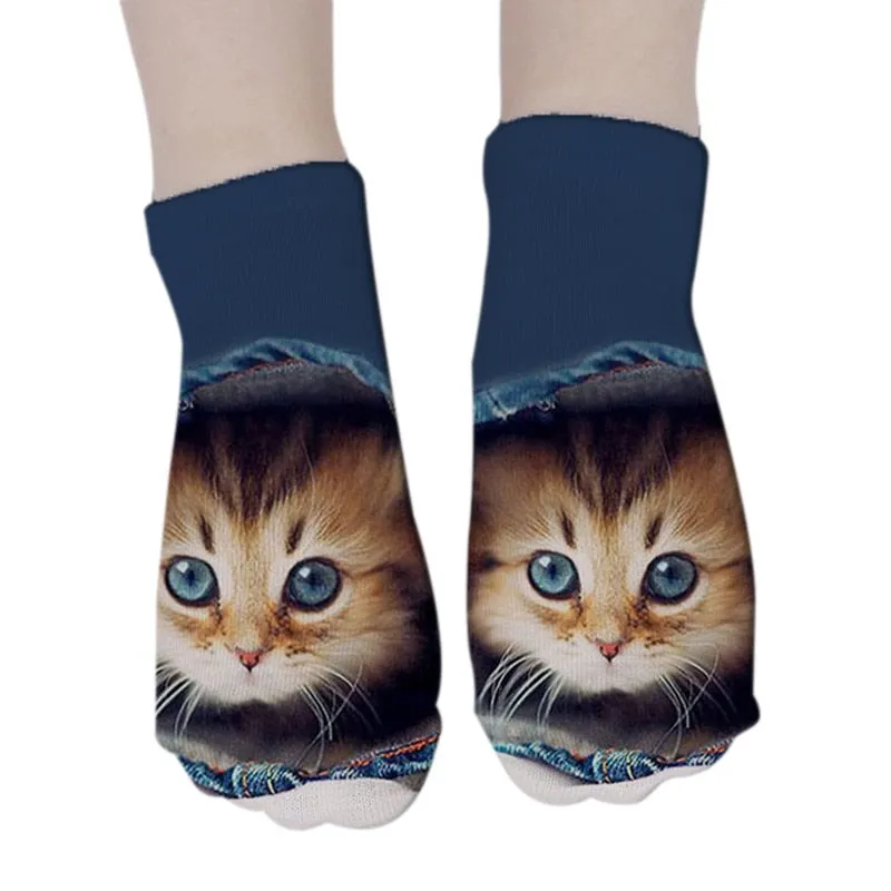 Unisex 3D Cartoon Kitten Image Design Cute Short Ankle Socks