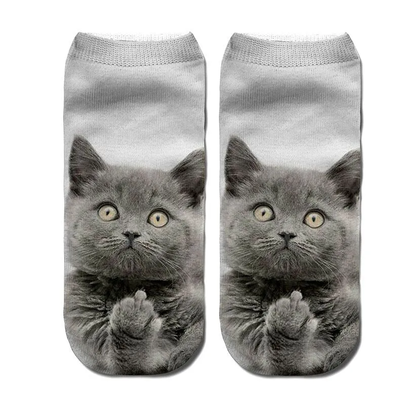 Unisex 3D Cartoon Kitten Image Design Cute Short Ankle Socks